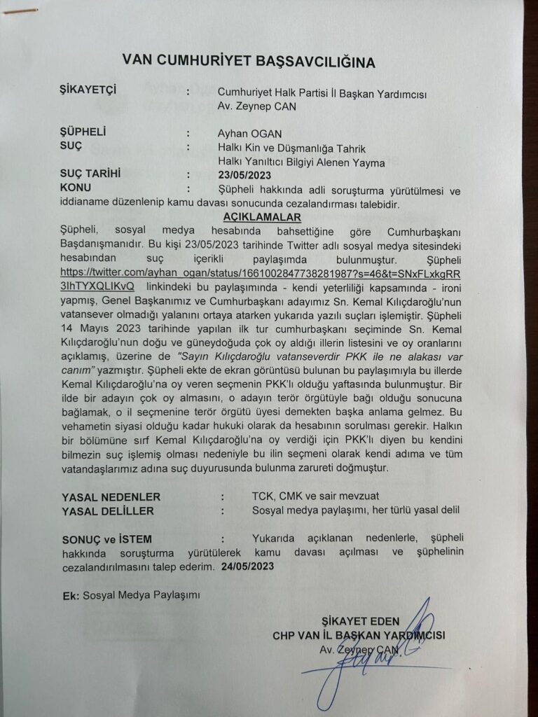 CHP Van İl Başkanlığı'ndan Başdanışman Ayhan Ogan'a suç duyurusu - ogan suc duyurusu 2