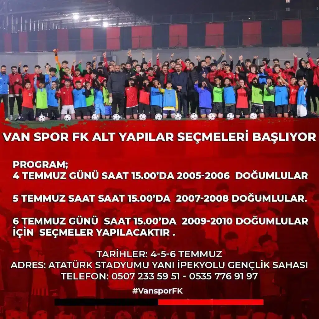 VanSpor yetenekli gençleri arıyor: Alt yapı seçimleri başlıyor - vanspor alt yapi secim