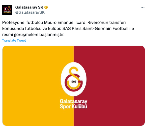 Galatasaray, Icardi için transfer görüşmelerine resmen başladı - 1690561236178 screenshot 2