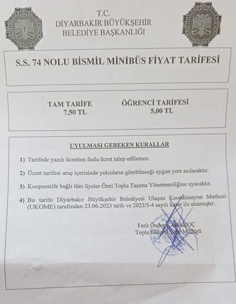 Bismil’de toplu ulaşıma yüzde 40'ın üzerinde zam - whatsapp image 2023 07 11 at 13 27 16 001