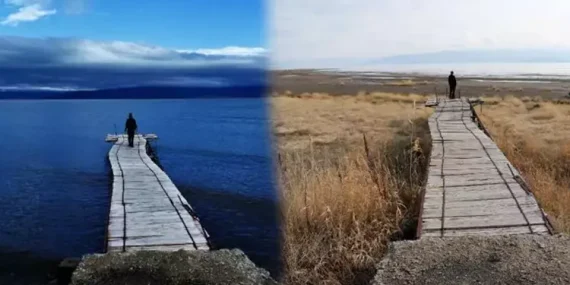 Van Gölü’ndeki çekilme iki fotoğrafla gözler önüne serildi!