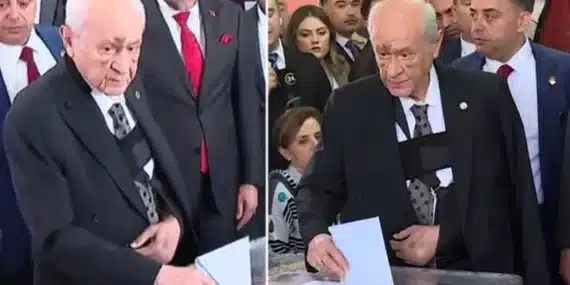 Oy kullanan Bahçeli’nin yüzündeki morluk ve elinin sargıda olması dikkat çekti